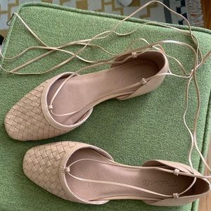 The Celina Lace-Up Flat in Woven Leather